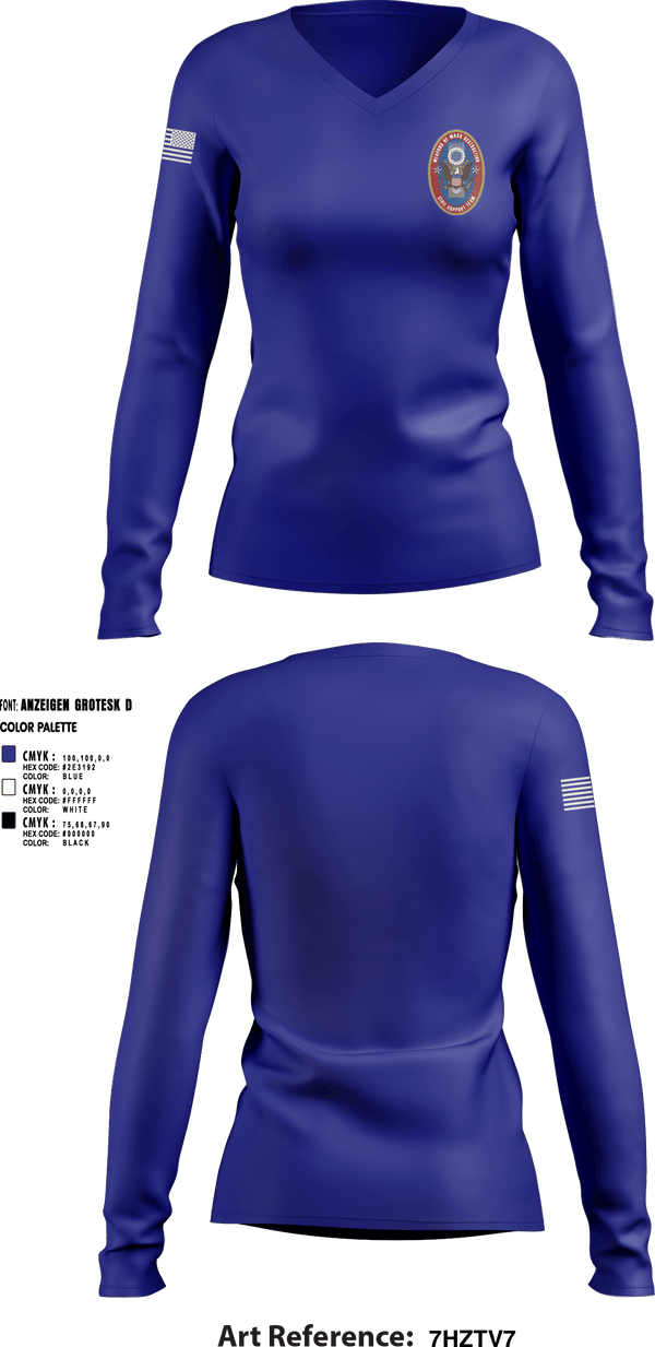 Women's Long Sleeve Vneck Shirt, 95th WMD CST, National Guard, Teamtime, Team time, sublimation, custom sports apparel, team uniforms, spirit wear, spiritwear, sports uniforms, custom shirts, team store, custom team store, fundraiser sports, apparel fundraiser