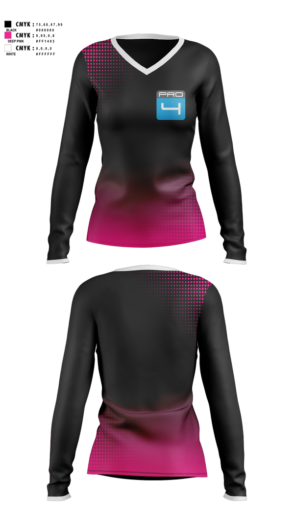 Womens Long Sleeve Vneck Shirt, Pro 4, , Teamtime, Team time, sublimation, custom sports apparel, team uniforms, spirit wear, spiritwear, sports uniforms, custom shirts, team store, custom team store, fundraiser sports, apparel fundraiser
