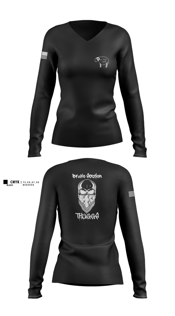 Women's Long Sleeve Vneck Shirt, Delta Company 1-114th Infantry, National Guard, Teamtime, Team time, sublimation, custom sports apparel, team uniforms, spirit wear, spiritwear, sports uniforms, custom shirts, team store, custom team store, fundraiser sports, apparel fundraiser