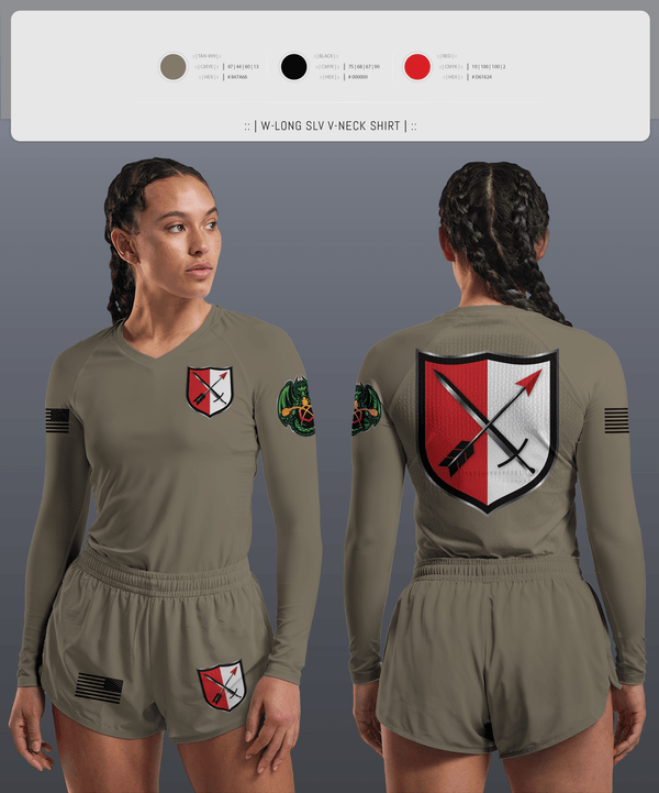 Womens Long Sleeve Vneck Shirt, 31st Chemical Brigade, Army, Teamtime, Team time, sublimation, custom sports apparel, team uniforms, spirit wear, spiritwear, sports uniforms, custom shirts, team store, custom team store, fundraiser sports, apparel fundraiser