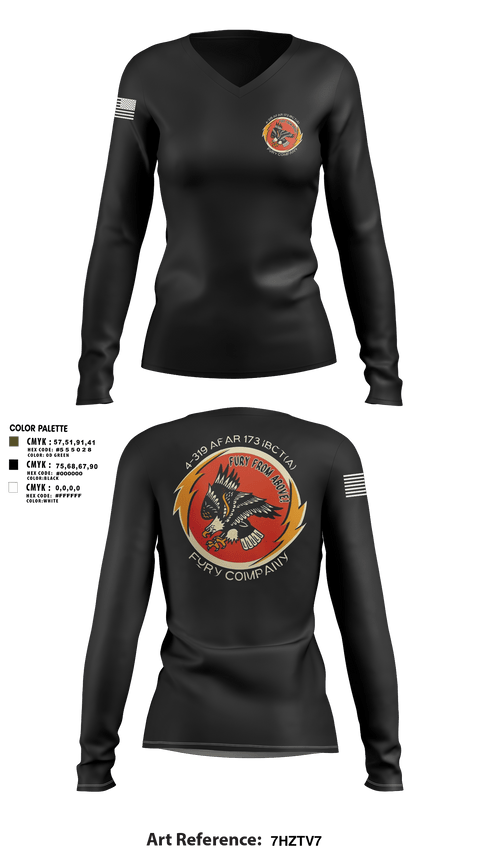 Womens Long Sleeve Vneck Shirt 1, Fury company, Army, Teamtime, Team time, sublimation, custom sports apparel, team uniforms, spirit wear, spiritwear, sports uniforms, custom shirts, team store, custom team store, fundraiser sports, apparel fundraiser