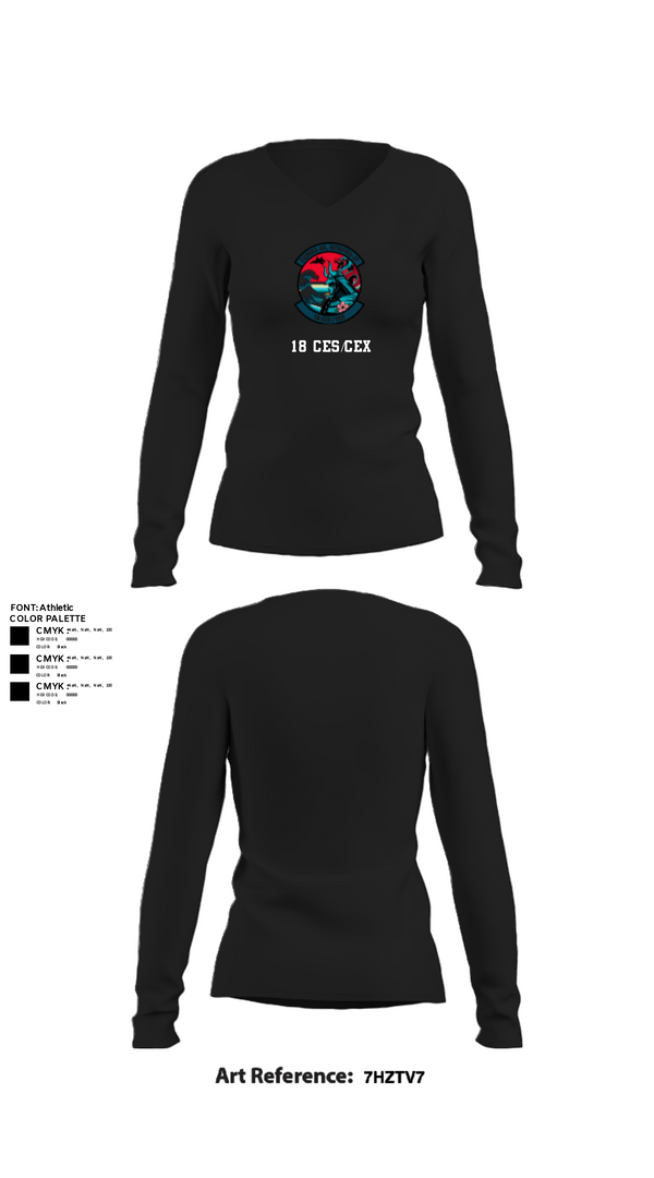 Women's Long Sleeve Vneck Shirt, 18 CES/CEX, , Teamtime, Team time, sublimation, custom sports apparel, team uniforms, spirit wear, spiritwear, sports uniforms, custom shirts, team store, custom team store, fundraiser sports, apparel fundraiser
