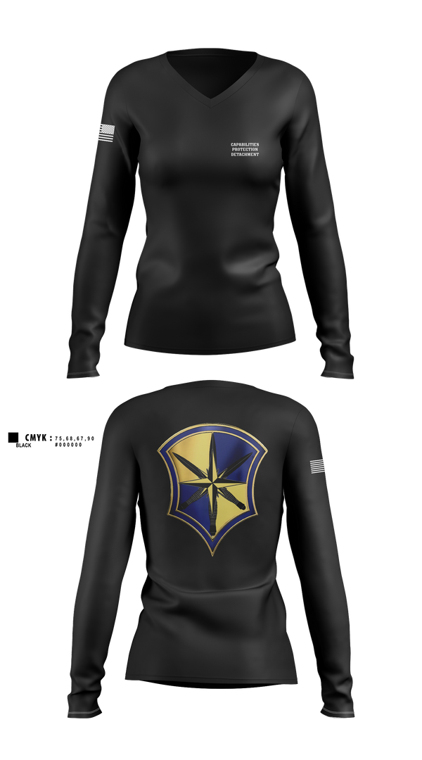 Womens Long Sleeve Vneck Shirt, Capabilities Protection Detachment, , Teamtime, Team time, sublimation, custom sports apparel, team uniforms, spirit wear, spiritwear, sports uniforms, custom shirts, team store, custom team store, fundraiser sports, apparel fundraiser
