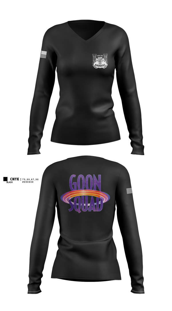 Womens Long Sleeve Vneck Shirt, GOON SQUAD, Army, Teamtime, Team time, sublimation, custom sports apparel, team uniforms, spirit wear, spiritwear, sports uniforms, custom shirts, team store, custom team store, fundraiser sports, apparel fundraiser
