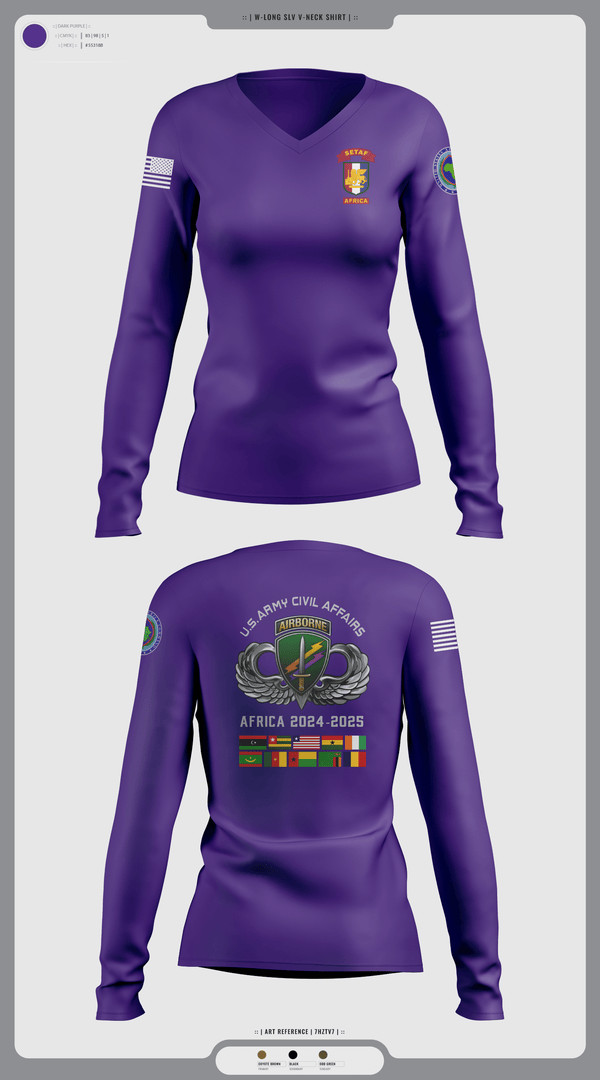 Womens Long Sleeve Vneck Shirt, 478th CA BN (A), Army, Teamtime, Team time, sublimation, custom sports apparel, team uniforms, spirit wear, spiritwear, sports uniforms, custom shirts, team store, custom team store, fundraiser sports, apparel fundraiser