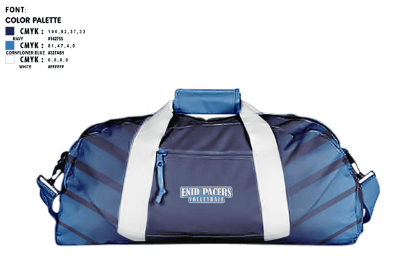 Duffle Bag, Enid Pacers, Women's Volleyball, Teamtime, Team time, sublimation, custom sports apparel, team uniforms, spirit wear, spiritwear, sports uniforms, custom shirts, team store, custom team store, fundraiser sports, apparel fundraiser