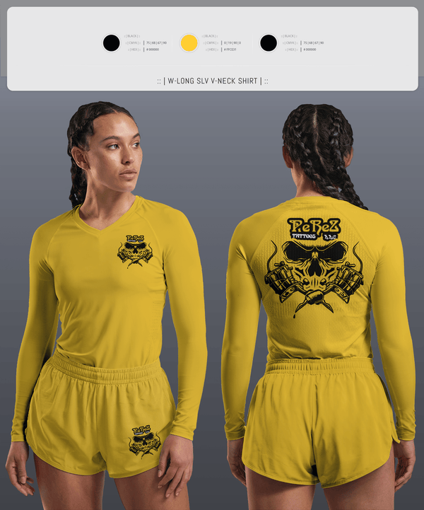 Womens Long Sleeve Vneck Shirt, PeReZ Tattoos, , Teamtime, Team time, sublimation, custom sports apparel, team uniforms, spirit wear, spiritwear, sports uniforms, custom shirts, team store, custom team store, fundraiser sports, apparel fundraiser