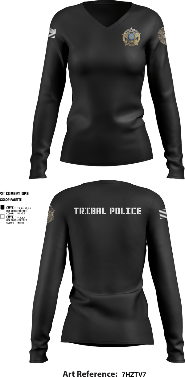 Womens Long Sleeve Vneck Shirt, Eastern Shawnee Tribal Police, Police, Teamtime, Team time, sublimation, custom sports apparel, team uniforms, spirit wear, spiritwear, sports uniforms, custom shirts, team store, custom team store, fundraiser sports, apparel fundraiser