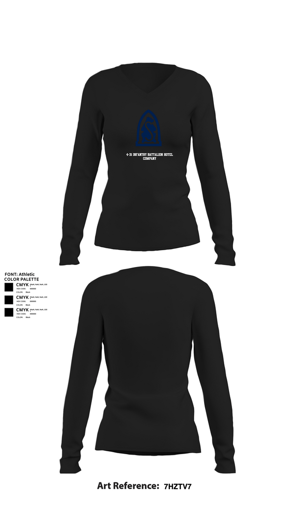 Womens Long Sleeve Vneck Shirt 1, 4-31 infantry battalion hotel company, Army, Teamtime, Team time, sublimation, custom sports apparel, team uniforms, spirit wear, spiritwear, sports uniforms, custom shirts, team store, custom team store, fundraiser sports, apparel fundraiser