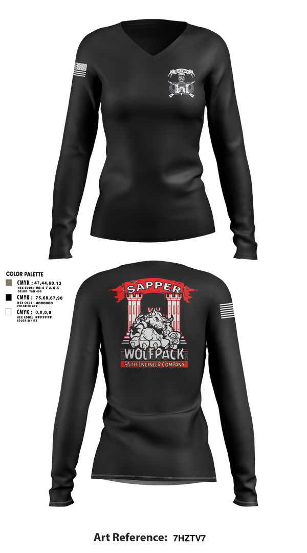Womens Long Sleeve Vneck Shirt, 95TH CEC-I, Army, Teamtime, Team time, sublimation, custom sports apparel, team uniforms, spirit wear, spiritwear, sports uniforms, custom shirts, team store, custom team store, fundraiser sports, apparel fundraiser