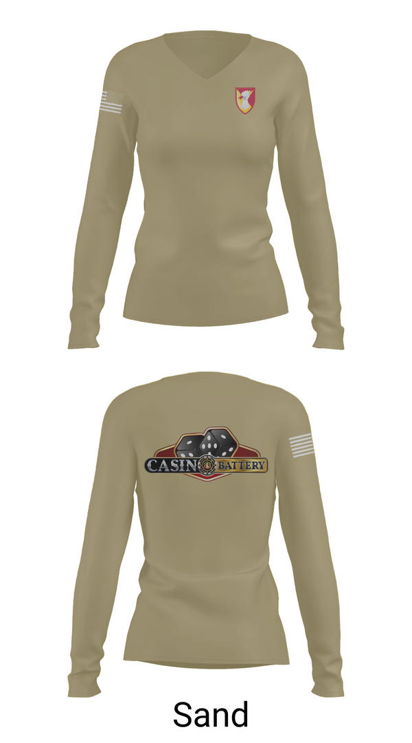 Womens Long Sleeve Vneck Shirt, Charlie Battery, 1st Battalion 1st Air Defense Artillery Regiment, , Teamtime, Team time, sublimation, custom sports apparel, team uniforms, spirit wear, spiritwear, sports uniforms, custom shirts, team store, custom team store, fundraiser sports, apparel fundraiser