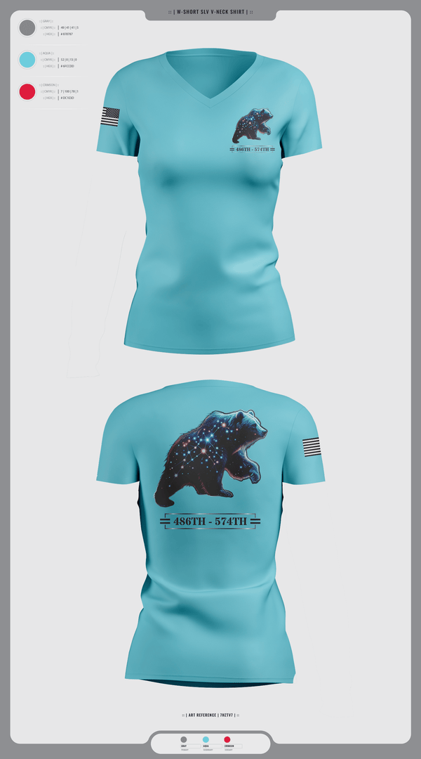 Womens Short Sleeve Vneck Shirt, 486th/574th, , Teamtime, Team time, sublimation, custom sports apparel, team uniforms, spirit wear, spiritwear, sports uniforms, custom shirts, team store, custom team store, fundraiser sports, apparel fundraiser