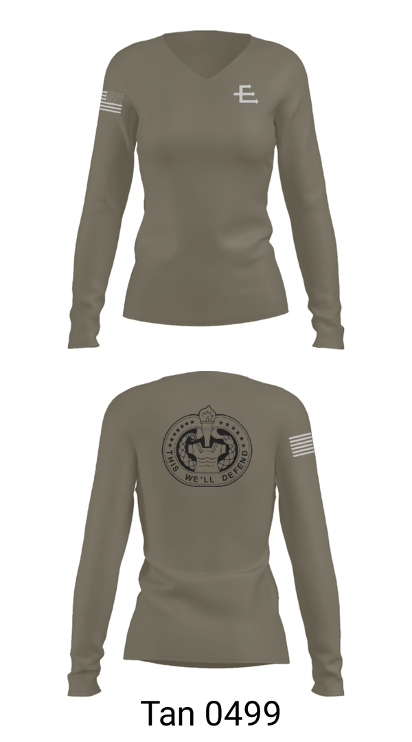 Women's Long Sleeve Vneck Shirt, E/701, Army, Teamtime, Team time, sublimation, custom sports apparel, team uniforms, spirit wear, spiritwear, sports uniforms, custom shirts, team store, custom team store, fundraiser sports, apparel fundraiser