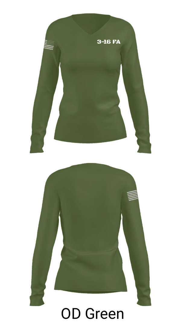 Women's Long Sleeve Vneck Shirt, 3-16 FA, Army, Teamtime, Team time, sublimation, custom sports apparel, team uniforms, spirit wear, spiritwear, sports uniforms, custom shirts, team store, custom team store, fundraiser sports, apparel fundraiser
