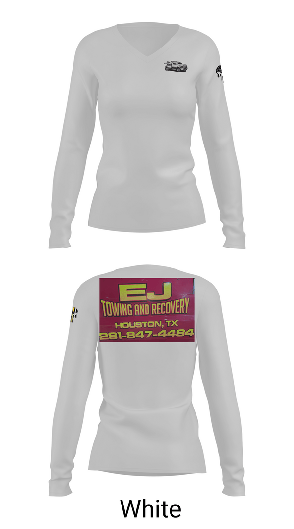 Womens Long Sleeve Vneck Shirt, EJ TOWING AND RECOVERY, , Teamtime, Team time, sublimation, custom sports apparel, team uniforms, spirit wear, spiritwear, sports uniforms, custom shirts, team store, custom team store, fundraiser sports, apparel fundraiser