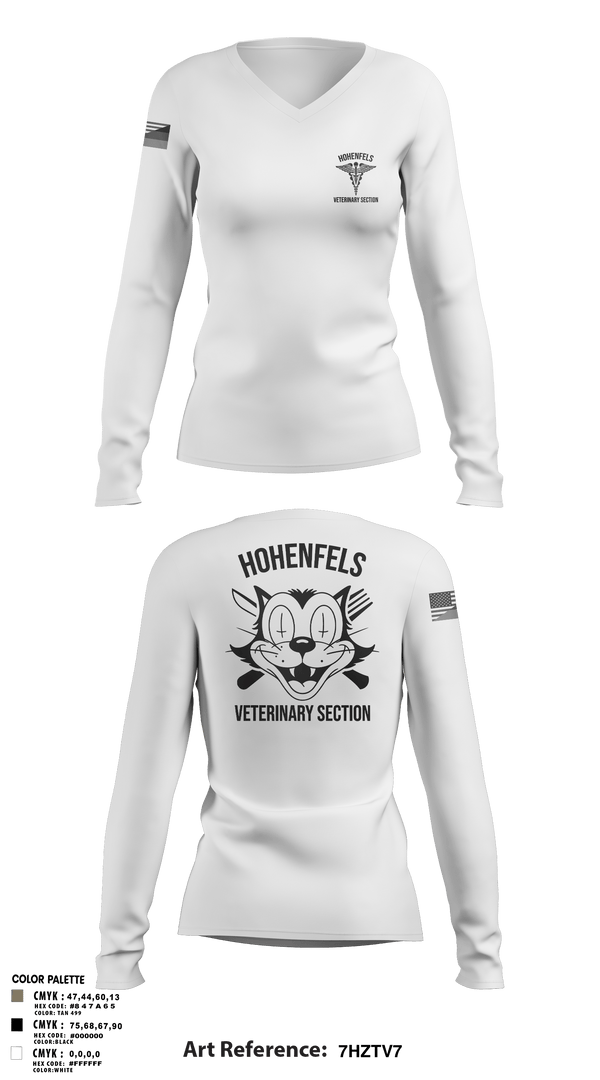 Womens Long Sleeve Vneck Shirt 1, Hohenfels VTFHohenfels Veterinary Section, Army, Teamtime, Team time, sublimation, custom sports apparel, team uniforms, spirit wear, spiritwear, sports uniforms, custom shirts, team store, custom team store, fundraiser sports, apparel fundraiser