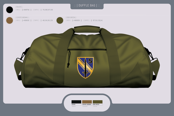 Duffle Bag, VALOR CO. 5BN, 1SFAB, Army, Teamtime, Team time, sublimation, custom sports apparel, team uniforms, spirit wear, spiritwear, sports uniforms, custom shirts, team store, custom team store, fundraiser sports, apparel fundraiser