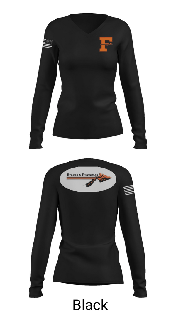 Womens Long Sleeve Vneck Shirt, Flathead High School Cheer, Cheer, Teamtime, Team time, sublimation, custom sports apparel, team uniforms, spirit wear, spiritwear, sports uniforms, custom shirts, team store, custom team store, fundraiser sports, apparel fundraiser