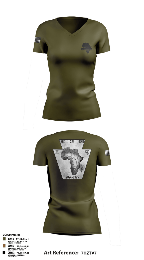 Womens Short Sleeve Vneck Shirt, HHC 328th BSB, National Guard, Teamtime, Team time, sublimation, custom sports apparel, team uniforms, spirit wear, spiritwear, sports uniforms, custom shirts, team store, custom team store, fundraiser sports, apparel fundraiser