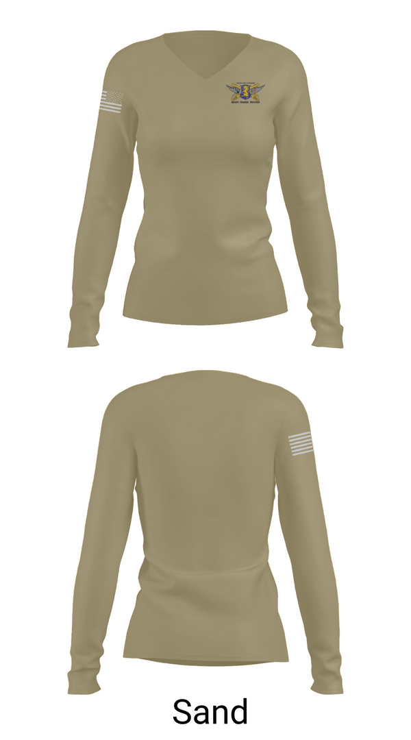 Womens Long Sleeve Vneck Shirt, E Trp 2-6 CAV, 25th CAB, 25th INF, , Teamtime, Team time, sublimation, custom sports apparel, team uniforms, spirit wear, spiritwear, sports uniforms, custom shirts, team store, custom team store, fundraiser sports, apparel fundraiser