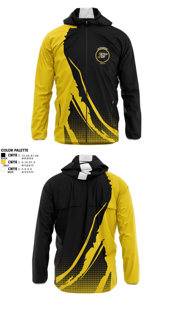 Windbreaker, Belton Middle School Warriors Cheer, Cheer, Teamtime, Team time, sublimation, custom sports apparel, team uniforms, spirit wear, spiritwear, sports uniforms, custom shirts, team store, custom team store, fundraiser sports, apparel fundraiser