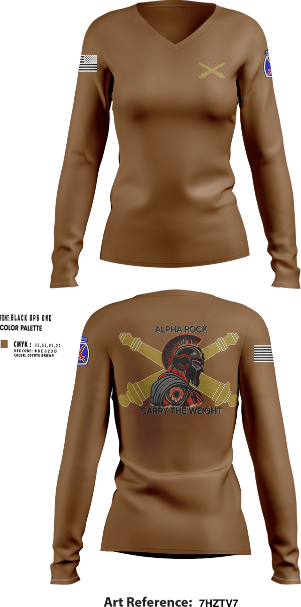 Womens Long Sleeve Vneck Shirt, ALPHA ROCK, Army, Teamtime, Team time, sublimation, custom sports apparel, team uniforms, spirit wear, spiritwear, sports uniforms, custom shirts, team store, custom team store, fundraiser sports, apparel fundraiser