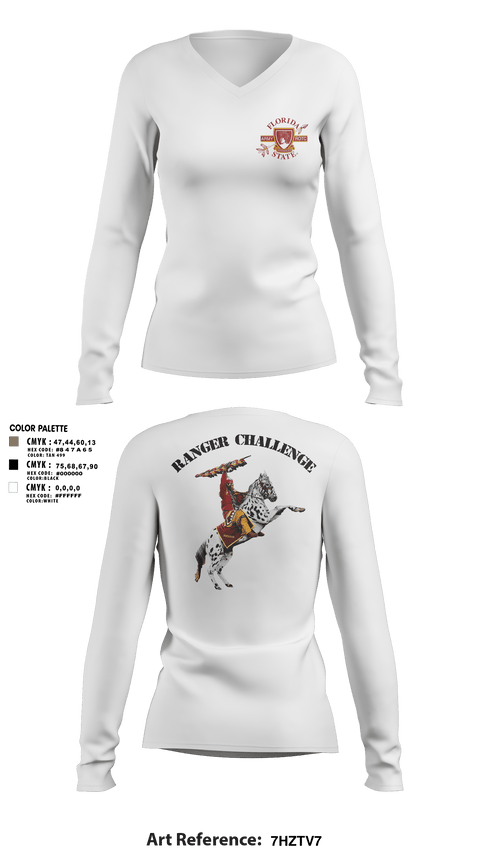 Women's Long Sleeve Vneck Shirt, FSU ROTC, Army, Teamtime, Team time, sublimation, custom sports apparel, team uniforms, spirit wear, spiritwear, sports uniforms, custom shirts, team store, custom team store, fundraiser sports, apparel fundraiser