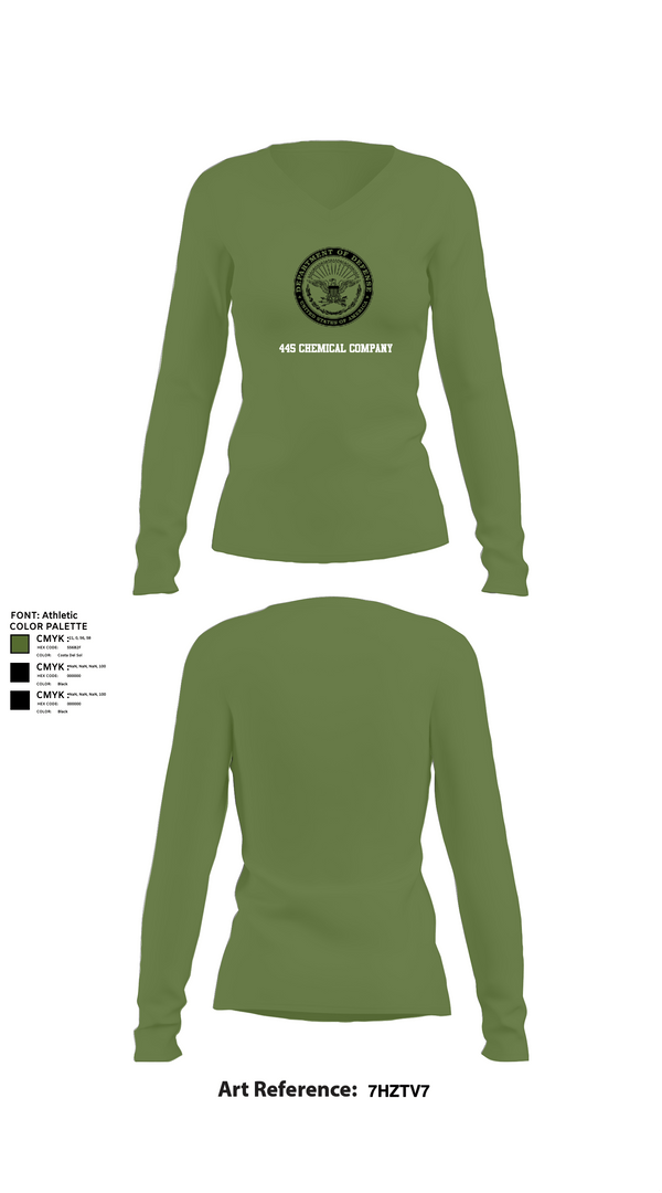 Womens Long Sleeve Vneck Shirt, 445 Chemical Company, National Guard, Teamtime, Team time, sublimation, custom sports apparel, team uniforms, spirit wear, spiritwear, sports uniforms, custom shirts, team store, custom team store, fundraiser sports, apparel fundraiser