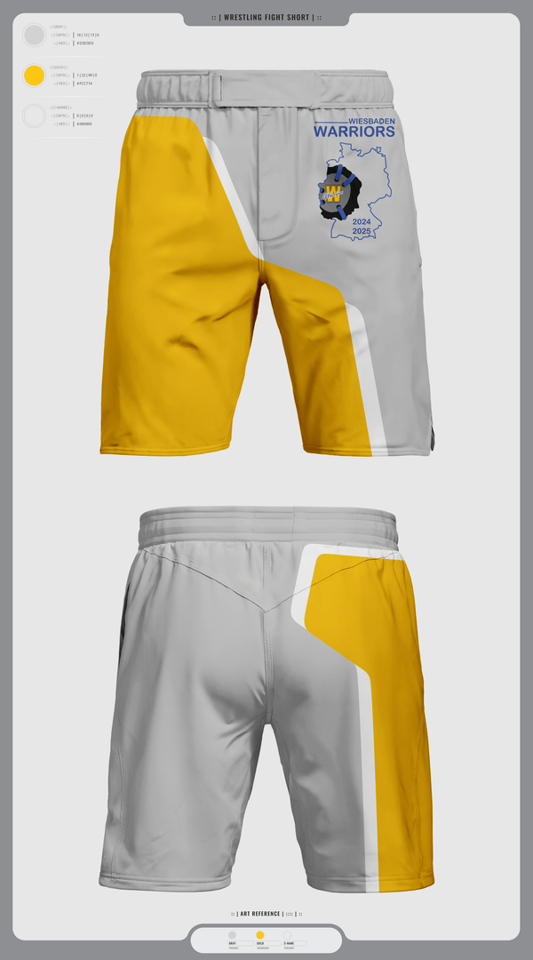 Fight Shorts, Wiesbaden warriors, Wrestling, Teamtime, Team time, sublimation, custom sports apparel, team uniforms, spirit wear, spiritwear, sports uniforms, custom shirts, team store, custom team store, fundraiser sports, apparel fundraiser