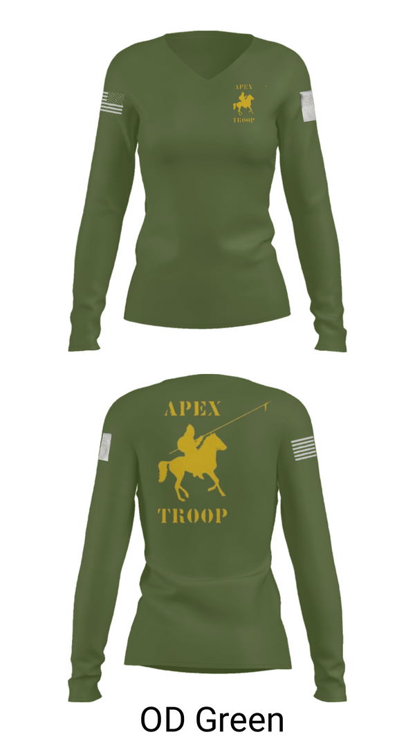 Women's Long Sleeve Vneck Shirt, Alpha Troop, 1-221 CAV, National Guard, Teamtime, Team time, sublimation, custom sports apparel, team uniforms, spirit wear, spiritwear, sports uniforms, custom shirts, team store, custom team store, fundraiser sports, apparel fundraiser