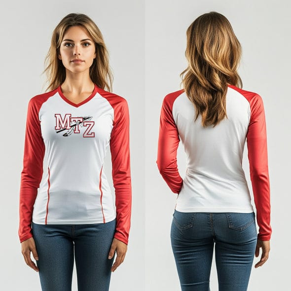 Womens Long Sleeve Vneck Shirt 1, Mount Zion Junior High School Basketball, Women's Basketball, Teamtime, Team time, sublimation, custom sports apparel, team uniforms, spirit wear, spiritwear, sports uniforms, custom shirts, team store, custom team store, fundraiser sports, apparel fundraiser