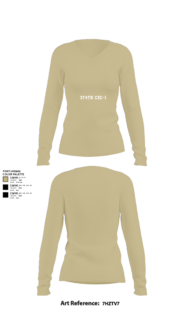 Womens Long Sleeve Vneck Shirt, 374th CEC-I, Army, Teamtime, Team time, sublimation, custom sports apparel, team uniforms, spirit wear, spiritwear, sports uniforms, custom shirts, team store, custom team store, fundraiser sports, apparel fundraiser