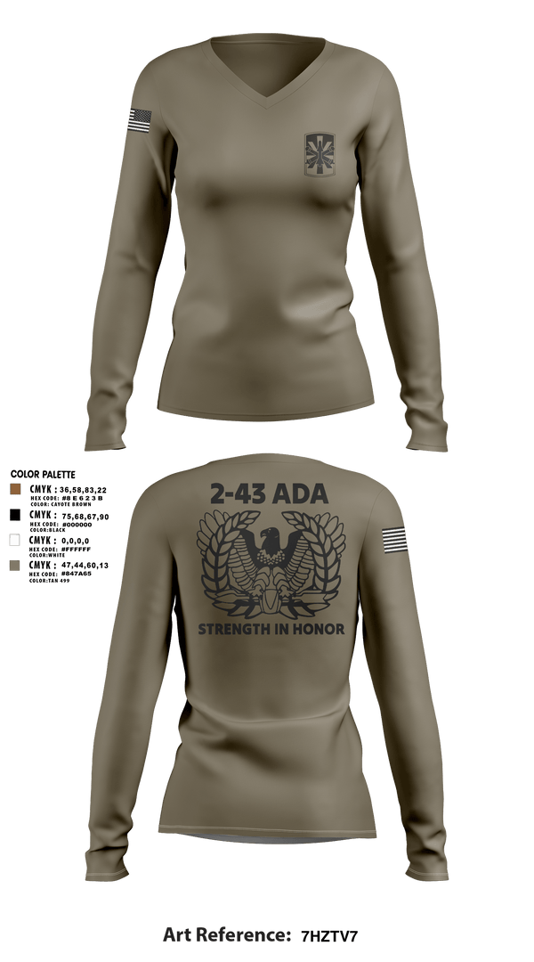 Womens Long Sleeve Vneck Shirt, 2/43 ADA, Army, Teamtime, Team time, sublimation, custom sports apparel, team uniforms, spirit wear, spiritwear, sports uniforms, custom shirts, team store, custom team store, fundraiser sports, apparel fundraiser