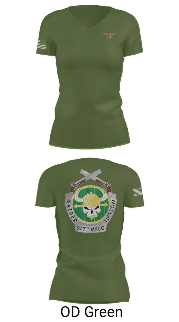Womens Short Sleeve Vneck Shirt, 977 MP CO, Army, Teamtime, Team time, sublimation, custom sports apparel, team uniforms, spirit wear, spiritwear, sports uniforms, custom shirts, team store, custom team store, fundraiser sports, apparel fundraiser