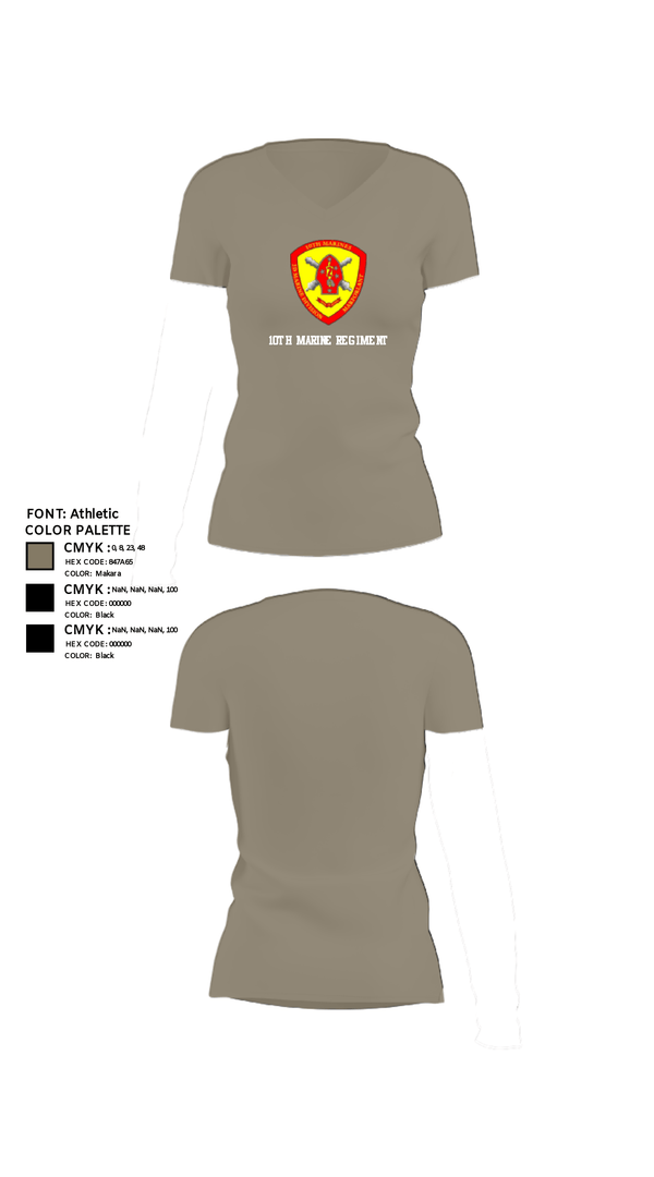 Women's Short Sleeve Vneck Shirt, 10th Marine Regiment, Marines, Teamtime, Team time, sublimation, custom sports apparel, team uniforms, spirit wear, spiritwear, sports uniforms, custom shirts, team store, custom team store, fundraiser sports, apparel fundraiser
