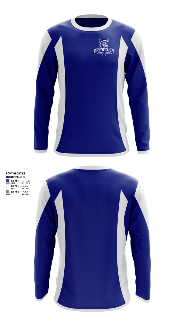 Long Sleeve Performance Shirt, Orland Jr Trojans Cheer, Cheer, Teamtime, Team time, sublimation, custom sports apparel, team uniforms, spirit wear, spiritwear, sports uniforms, custom shirts, team store, custom team store, fundraiser sports, apparel fundraiser
