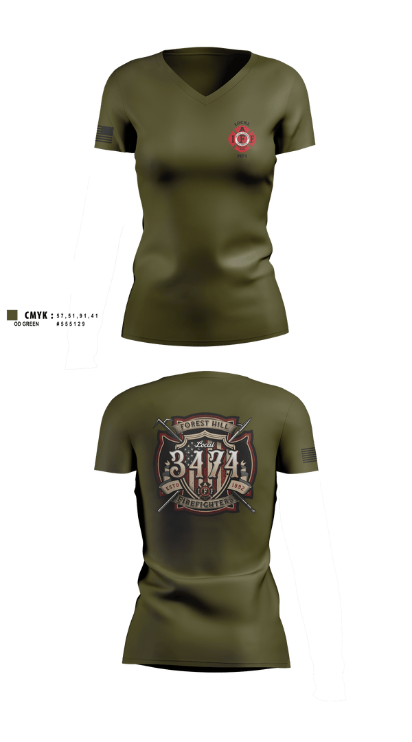 Womens Short Sleeve Vneck Shirt, Local 3474IAFF Local 3474, Fire Department, Teamtime, Team time, sublimation, custom sports apparel, team uniforms, spirit wear, spiritwear, sports uniforms, custom shirts, team store, custom team store, fundraiser sports, apparel fundraiser