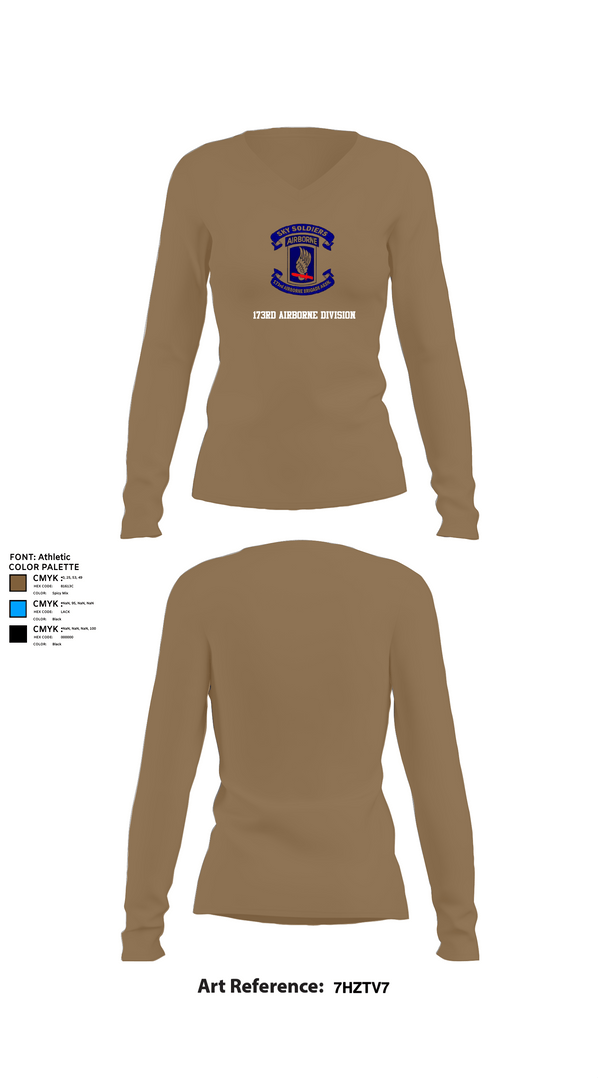 Womens Long Sleeve Vneck Shirt 1, 173rd Airborne Division, Army, Teamtime, Team time, sublimation, custom sports apparel, team uniforms, spirit wear, spiritwear, sports uniforms, custom shirts, team store, custom team store, fundraiser sports, apparel fundraiser