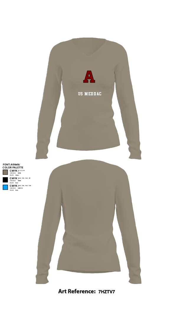 Women's Long Sleeve Vneck Shirt, US MEDDAC, Army, Teamtime, Team time, sublimation, custom sports apparel, team uniforms, spirit wear, spiritwear, sports uniforms, custom shirts, team store, custom team store, fundraiser sports, apparel fundraiser