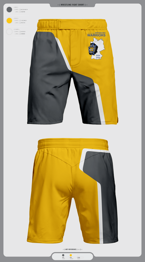 Fight Shorts, Wiesbaden warriors, Wrestling, Teamtime, Team time, sublimation, custom sports apparel, team uniforms, spirit wear, spiritwear, sports uniforms, custom shirts, team store, custom team store, fundraiser sports, apparel fundraiser