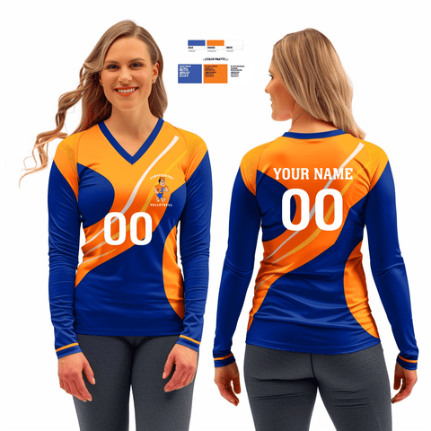 Women's Long Sleeve Vneck Shirt, Edwardsburg Middle School Volleyball, Men's Volleyball, Teamtime, Team time, sublimation, custom sports apparel, team uniforms, spirit wear, spiritwear, sports uniforms, custom shirts, team store, custom team store, fundraiser sports, apparel fundraiser