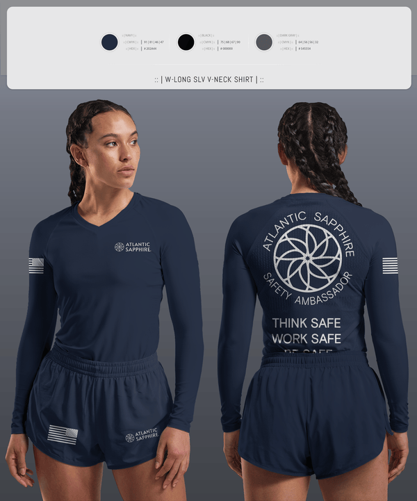 Womens Long Sleeve Vneck Shirt, LinVille, Navy, Teamtime, Team time, sublimation, custom sports apparel, team uniforms, spirit wear, spiritwear, sports uniforms, custom shirts, team store, custom team store, fundraiser sports, apparel fundraiser