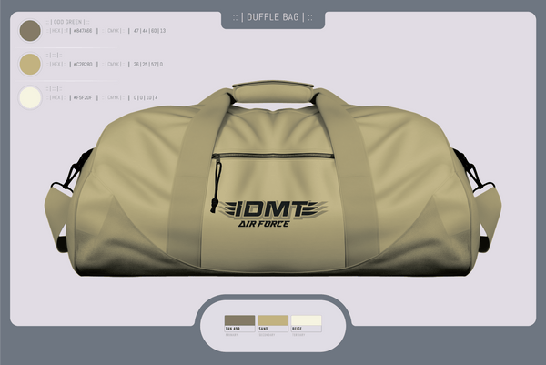 Duffle Bag, IDMT, Air Force, Teamtime, Team time, sublimation, custom sports apparel, team uniforms, spirit wear, spiritwear, sports uniforms, custom shirts, team store, custom team store, fundraiser sports, apparel fundraiser