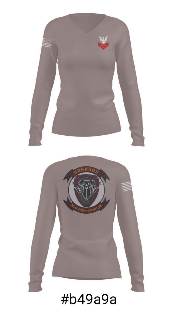 Women's Long Sleeve Vneck Shirt, MCAS CHERRY POINT. H&HS, Navy, Teamtime, Team time, sublimation, custom sports apparel, team uniforms, spirit wear, spiritwear, sports uniforms, custom shirts, team store, custom team store, fundraiser sports, apparel fundraiser