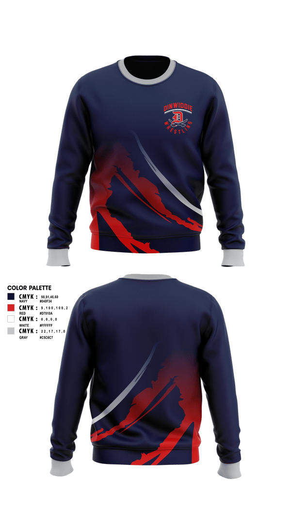 Crew Neck Sweatshirt, Dinwiddie High School Wrestling, Wrestling, Teamtime, Team time, sublimation, custom sports apparel, team uniforms, spirit wear, spiritwear, sports uniforms, custom shirts, team store, custom team store, fundraiser sports, apparel fundraiser