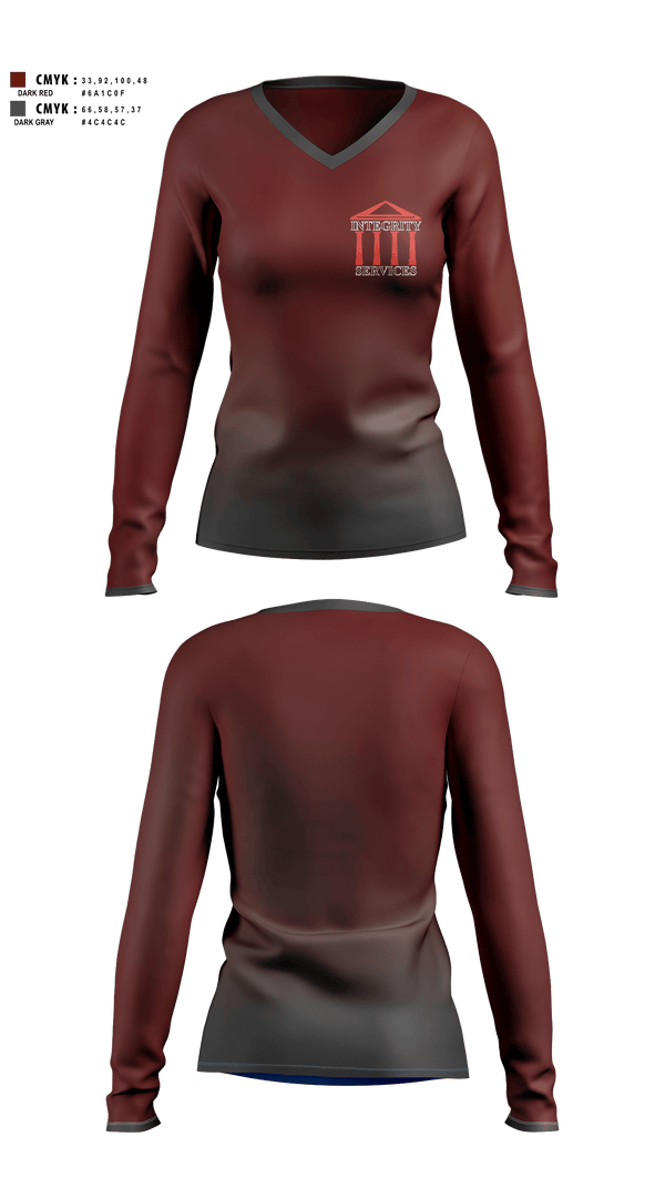 Womens Long Sleeve Vneck Shirt, Integrity Services, , Teamtime, Team time, sublimation, custom sports apparel, team uniforms, spirit wear, spiritwear, sports uniforms, custom shirts, team store, custom team store, fundraiser sports, apparel fundraiser