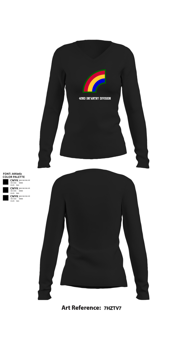 Womens Long Sleeve Vneck Shirt, 42ND Infantry Division, Army, Teamtime, Team time, sublimation, custom sports apparel, team uniforms, spirit wear, spiritwear, sports uniforms, custom shirts, team store, custom team store, fundraiser sports, apparel fundraiser