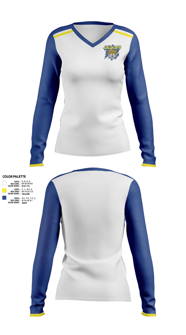 Womens Long Sleeve Vneck Shirt, Wildcats Volleyball, Women's Volleyball, Teamtime, Team time, sublimation, custom sports apparel, team uniforms, spirit wear, spiritwear, sports uniforms, custom shirts, team store, custom team store, fundraiser sports, apparel fundraiser