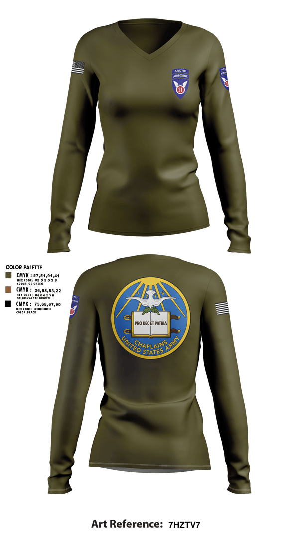 Womens Long Sleeve Vneck Shirt, 11th Infantry Division (ABN), Army, Teamtime, Team time, sublimation, custom sports apparel, team uniforms, spirit wear, spiritwear, sports uniforms, custom shirts, team store, custom team store, fundraiser sports, apparel fundraiser