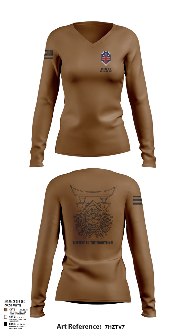 Womens Long Sleeve Vneck Shirt, 343rd Medical Hospital Augmentation Detachment, , Teamtime, Team time, sublimation, custom sports apparel, team uniforms, spirit wear, spiritwear, sports uniforms, custom shirts, team store, custom team store, fundraiser sports, apparel fundraiser